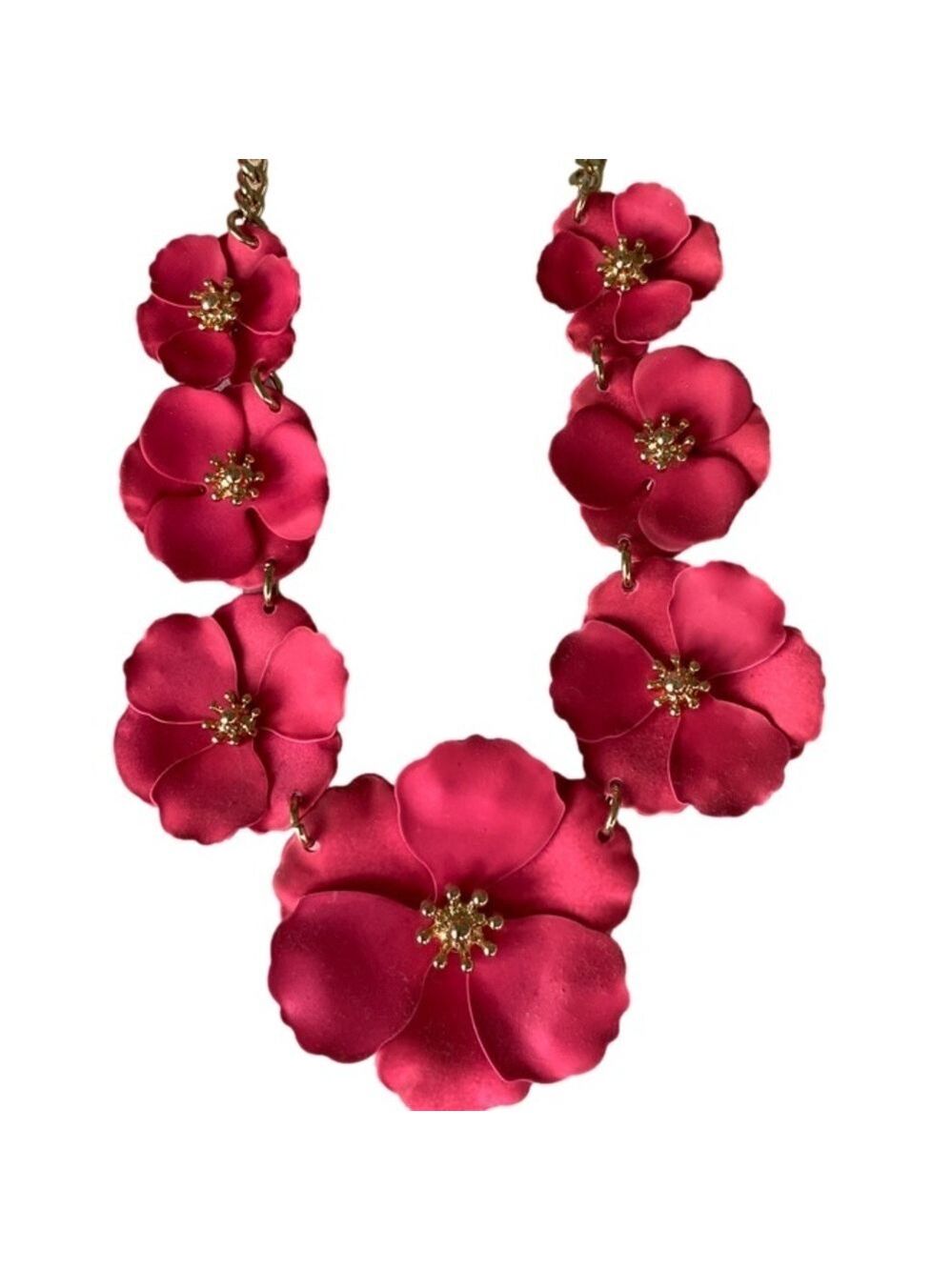 ROSE Necklace Bracelet Earring Set Gold-toned Floral Center and Hardware OS - Picture 2 of 5